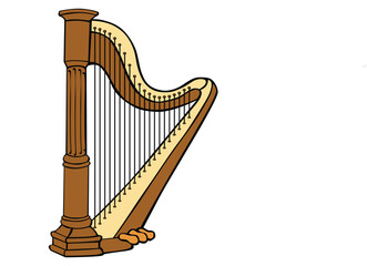 Classical Harp Musical Instrument Cartoon Vector Illustration