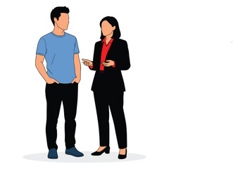Conversation Clipart &ndash; Two People Talking, One in Blue T-Shirt and One in Black Suit with Gesturing Hands