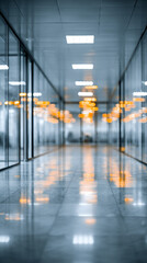 Blurred empty office interior, evoking haunting stillness and solitude, with soft light bokeh, ideal for abstract, corporate, or design-focused visuals