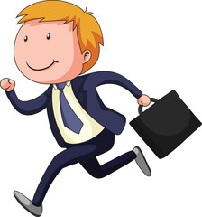 Businessperson Cartoon Clipart &ndash; Man in Suit Running with Briefcase and Smile on Gray Background