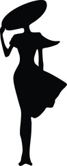 Elegant Fashion Silhouette in Flowing Dress and Hat