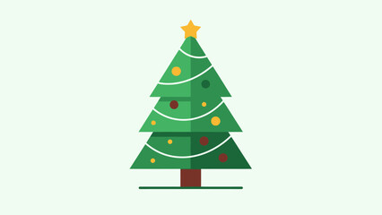Obraz premium Festive Green Christmas Tree Decorated with Ornaments and a Star on a Light Green Background