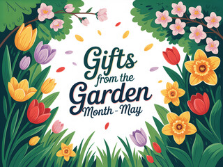 Colorful gifts from the garden month May floral illustration celebrating spring flowers nature design