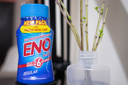ENO regular bottle fruit salt 100gm bottle Close Up - 24 April 2024 : Junagadh, Gujarat, India	