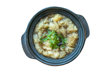 Top view of Braised Fish Maw in Red Sauce, focus selective