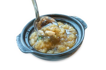 Top view of Braised Fish Maw in Red Sauce, focus selective