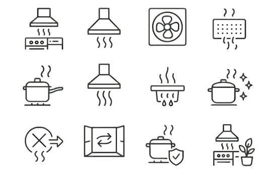 Fan filter extraction air odor removal cooking quality venting icon vector indoor