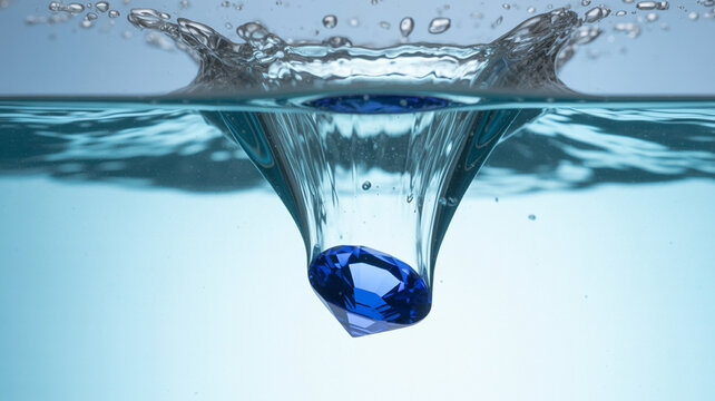 Blauer Saphir-Edelstein mit Wassertropfen und Frische-Effekt