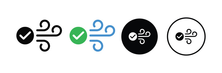 Checked airflow icon set. good ventilation or air quality verification symbol. vector illustration