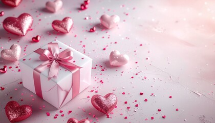 Valentine's day gifts with hearts and copyspace, saint valentine and love background concept, blank space, hd