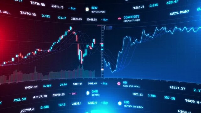 Global Stock Market Dashboard with Live Charts and Financial Data, Digital Stock Market Interface Showing Price Movements, Financial Trading Screen with Market Volatility and Growth Trend