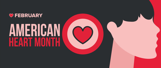 American Heart Month in United States. Celebrate annual in February. Nationwide problem of heart and blood vessel diseases. Medical healthcare concept. Support and protection campaign. Vector poster