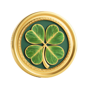 A golden framed emblem featuring a detailed four leaf clover design
