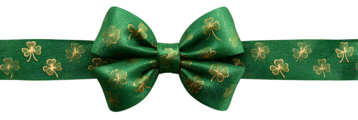 Elegant green ribbon bow with golden details against a dark background