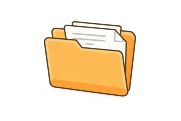 Manila yellow folder icon holding documents, representing data organization, office paperwork, and file storage