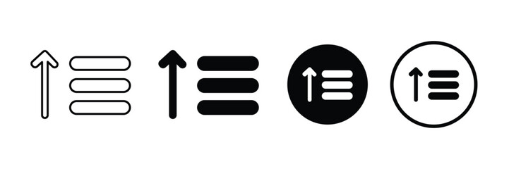 Upward sort and ascending list icons set for user interface design and web design. Sort icon. vector illustration