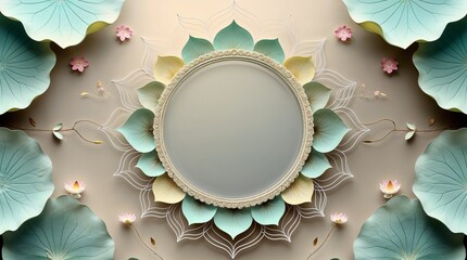 Mandala frame design, soft pastel colors, decorated with beautiful flowers