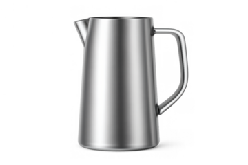 Stainless steel pitcher with a minimalist design, ready for serving various drinks. Beverage jug art on transparent background
