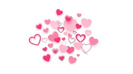 Floating pink and red hearts on white background