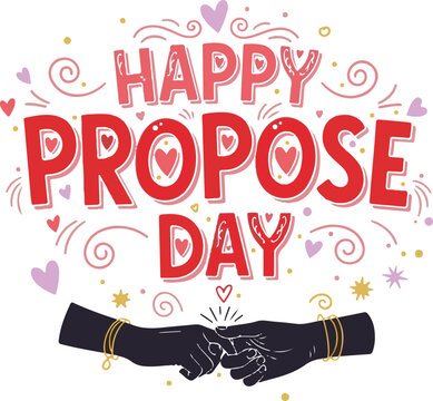 Happy Propose Day greeting card with finger heart sign and vintage floral ornamental typography