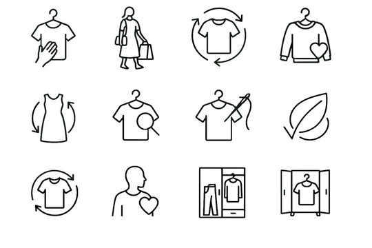 Fashion vector garment pre shopping clothing extend icons circular sustainable icon second
