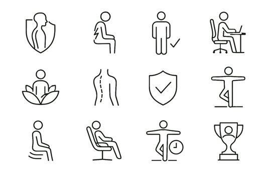 Self long balanced icon posture body resilience success minimalist vector daily care