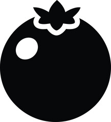 Minimalist Black Tomato or Persimmon Silhouette Icon with Detailed Leafy Calyx and Glossy Highlight, Modern Stylized Fruit Graphic Isolated on Transparent Background for Branding Design AI Generative
