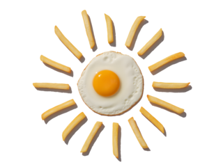 Sunny side up with fries isolated on transparent background, isolated on white background