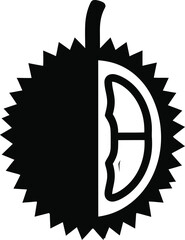 Minimalist Black Durian Fruit Silhouette with Spiky Outer Skin and Internal Segments, Modern Stylized Exotic Tropical King of Fruit Icon Isolated on Transparent Background for Food Branding AI Generat