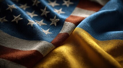 Waving flags of the United States and Ukraine blend together in a display of solidarity and support during a significant time