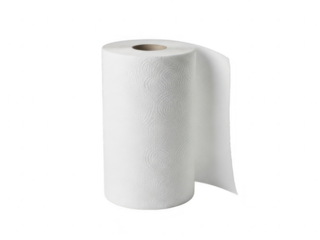 Single roll of white paper towel isolated on transparent background