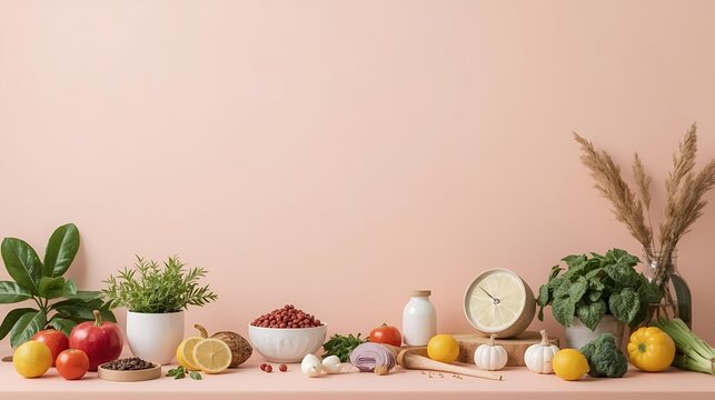 Food themed backdrop with cooking elements on a solid background, clean and modern style.