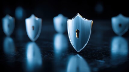 Close-up of blue shields symbolizing protection and security in digital landscapes.