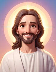 Holy Jesus Christ Close Up Illustration with Calm and Loving Expression