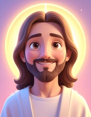 Holy Jesus Christ Close Up Illustration with Calm and Loving Expression
