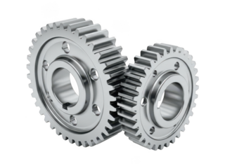 Metal gears interlocking isolated on transparent background