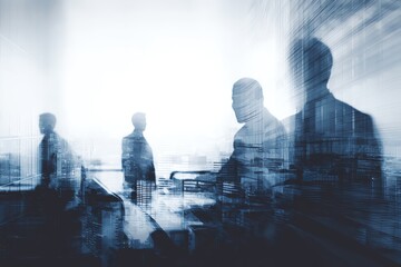 Abstract silhouettes of professionals working in a modern office environment.