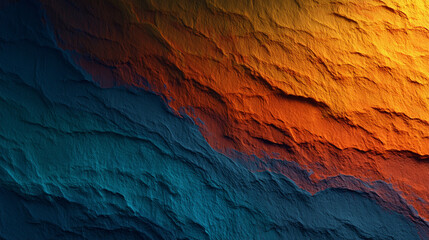 Vivid abstract gradient blending warm orange and cool blue tones, creating a dynamic, textured, and visually striking artistic background for creative designs.
