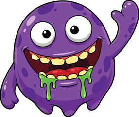 Cartoon purple monster character, silly slime mouth, playful gross-out theme, kids media mascot, flat vector illustration © MdAzmol