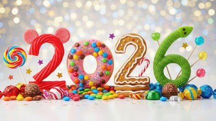2026 numbers made of various sweets and candies new year