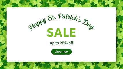 St. Patrick's Day Sale Banner with Shamrock Border and Shop Now Button st patrick's day discount