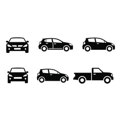 Fototapeta premium Black silhouettes of various vehicle types including cars and a pickup truck