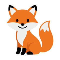 Cute orange fox cartoon character sitting and smiling isolated on white background for children design