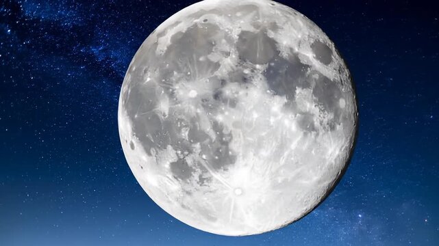 Full moon glows brightly against a dark sky filled with countless stars.