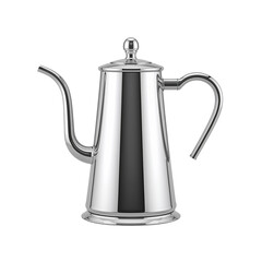 Obraz premium Polished Metal Pour Over Coffee Kettle with Long Spout and Curved Handle