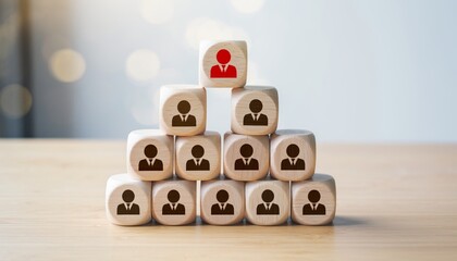 Top-professional leader red authority in business office pyramid-hierarchy displayed leadership power rank goal Leadership Hierarchy Abstract Pyramid of Business Figures with Red.