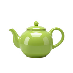 Vibrant Lime Green Ceramic Teapot Isolated on White Background
