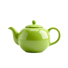 Vibrant Green Ceramic Teapot Isolated on White Background