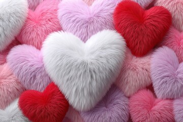 Charming arrangement featuring fluffy heart-shaped pillows in various shades of pink and red for Valentine's Day celebration