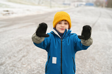 kid boy in warm jacket